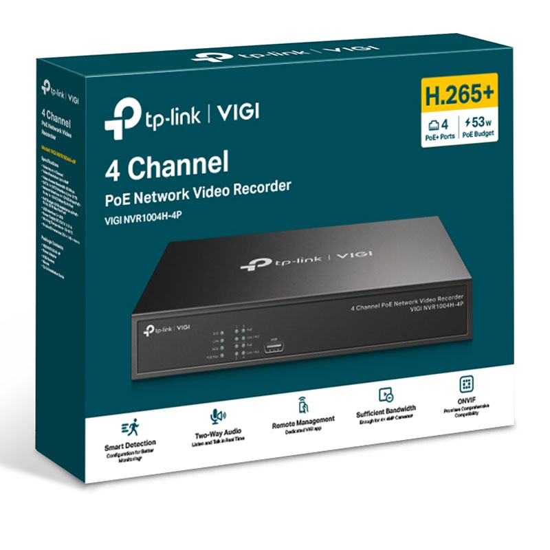 Enregistreur Vidéo TP-Link VIGI NVR1004H - 4 Canaux - Disque Dur 2 To Inclus - Pour Système De Surveillance IP